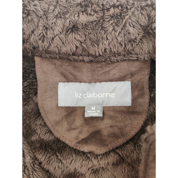 Liz Claiborne Quilted Snap Front Jacket Brown Faux Suede Lined Collar Size M - Picture 4 of 15
